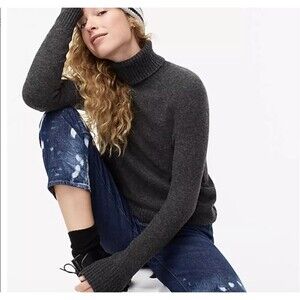 J.CREW Turtleneck Sweater Supersoft Yarn L Roll Neck Dark Gray Long Sleeve B59